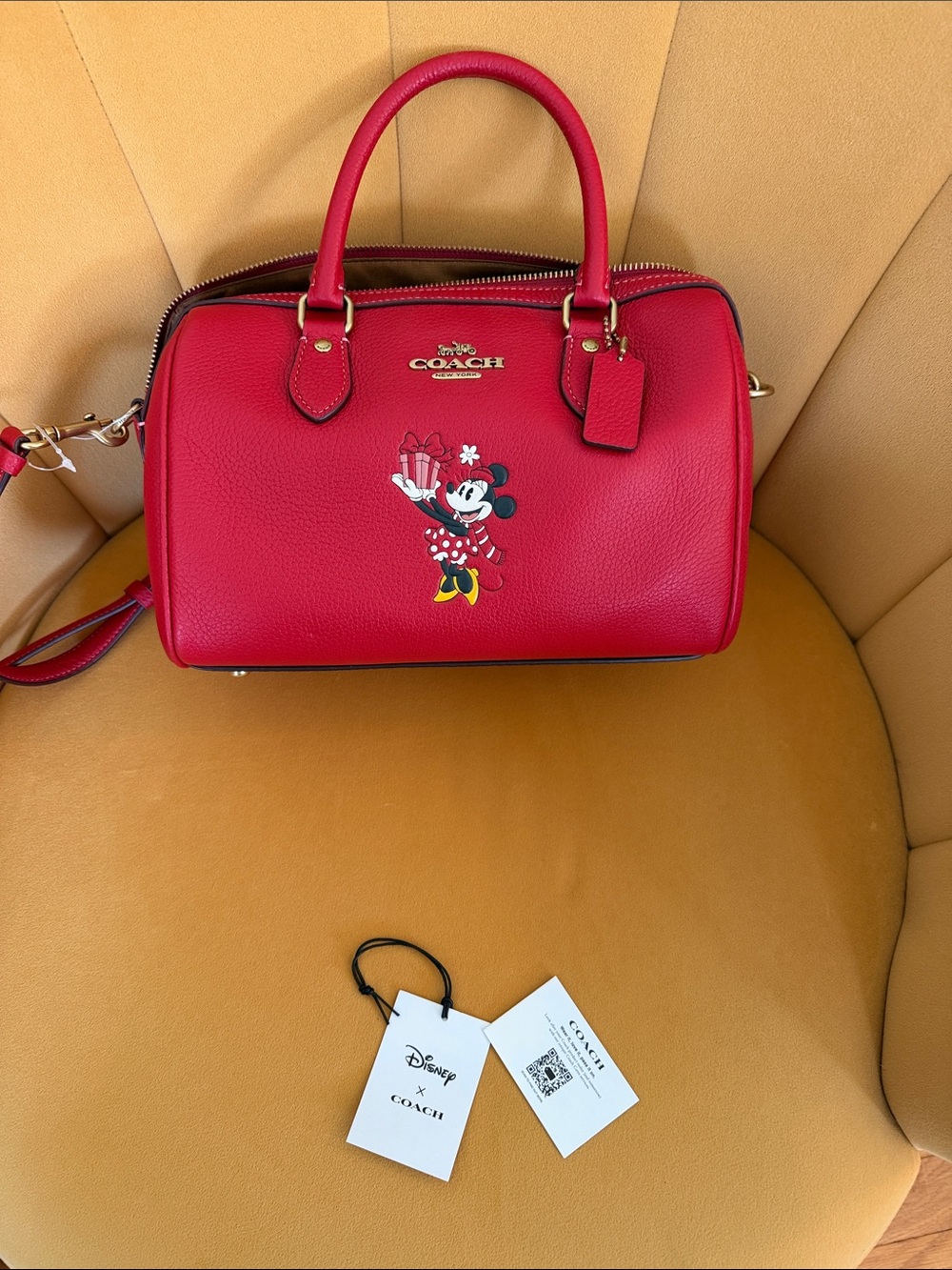 Coach Red Minnie Dome Satchel with Gold Hardware